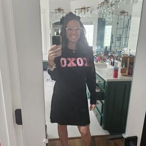 Black Dress with Pink XOXO Sequin Lettering